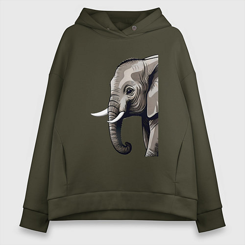 Женское худи оверсайз Большой африканский слон / Хаки – фото 1