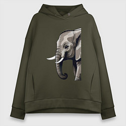 Толстовка оверсайз женская Большой африканский слон, цвет: хаки