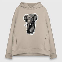 Толстовка оверсайз женская Большой африканский слон, цвет: миндальный