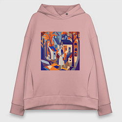 Толстовка оверсайз женская Кубизм абстрактный город, цвет: пыльно-розовый