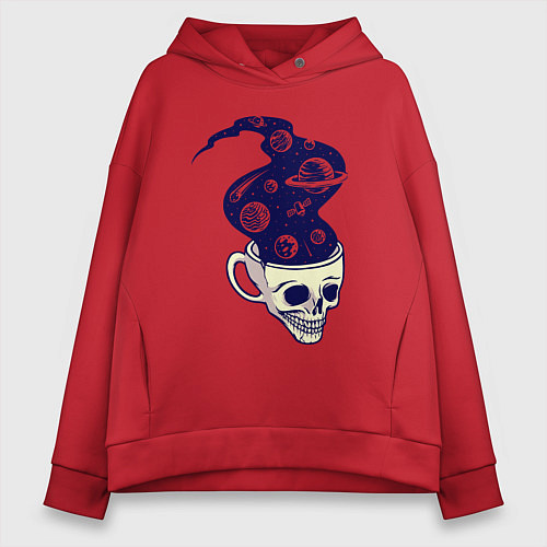 Женское худи оверсайз Dead drink space skull / Красный – фото 1