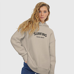 Толстовка оверсайз женская Surfing never alone, цвет: миндальный — фото 2