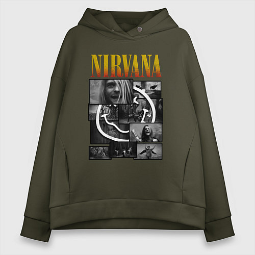 Женское худи оверсайз Nirvana kurt krist dave / Хаки – фото 1