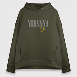 Толстовка оверсайз женская Nirvana logo smile, цвет: хаки