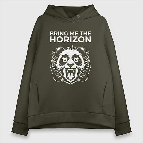 Женское худи оверсайз Bring Me the Horizon rock panda / Хаки – фото 1