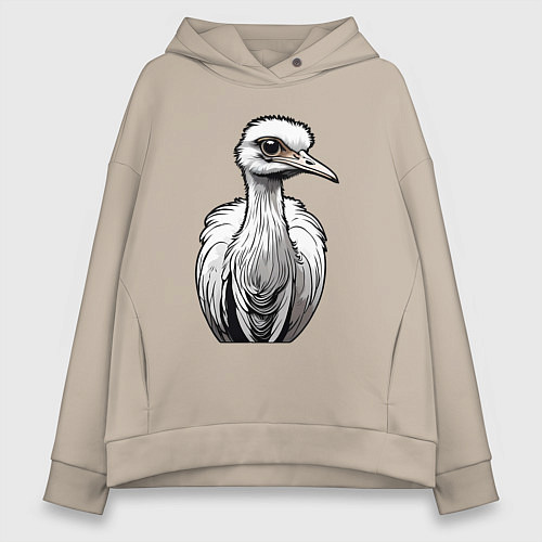Женское худи оверсайз Страус рисованый / Миндальный – фото 1