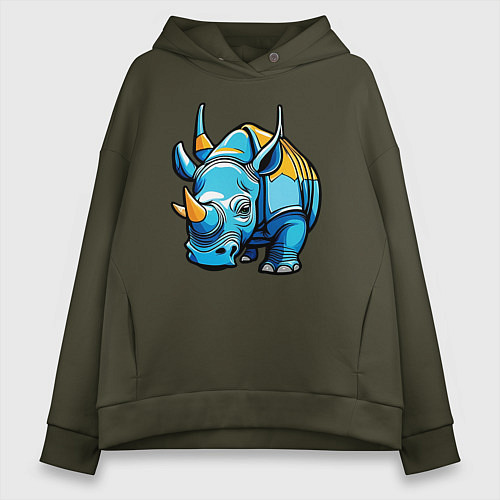 Женское худи оверсайз Мультяшный носорог / Хаки – фото 1