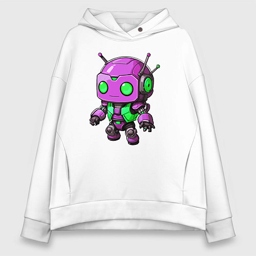 Женское худи оверсайз Фиолетовый робот инопланетянин / Белый – фото 1