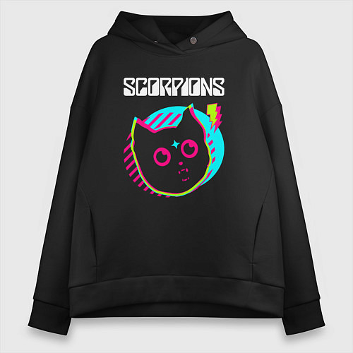 Женское худи оверсайз Scorpions rock star cat / Черный – фото 1