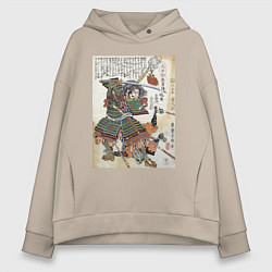 Толстовка оверсайз женская Самурай Фукусима Масанори: гравюра укиё-э, цвет: миндальный