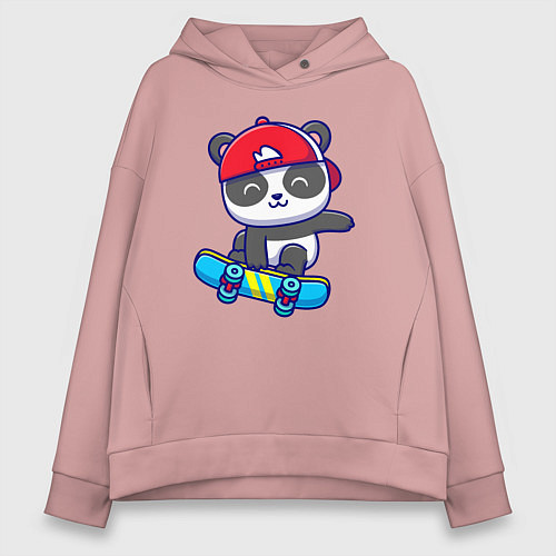 Женское худи оверсайз Panda skater / Пыльно-розовый – фото 1