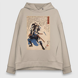 Толстовка оверсайз женская Самурай Юкугава Сэмпэй Мурэнори: портреты укиё-э 4, цвет: миндальный