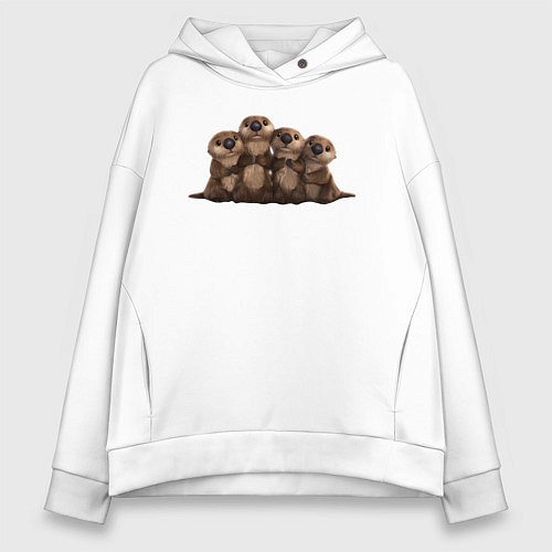 Женское худи оверсайз Мультяшные бобры / Белый – фото 1