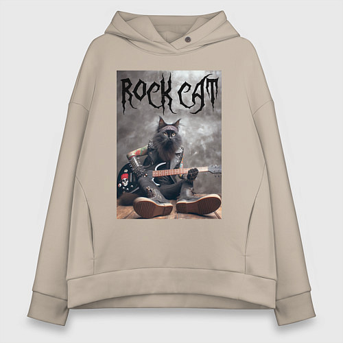 Женское худи оверсайз Rock cat - ai art / Миндальный – фото 1