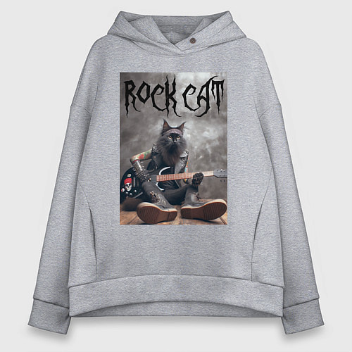 Женское худи оверсайз Rock cat - ai art / Меланж – фото 1