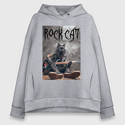 Толстовка оверсайз женская Rock cat - ai art, цвет: меланж
