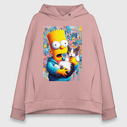 Женское худи оверсайз Bart Simpson with a kitten - ai art