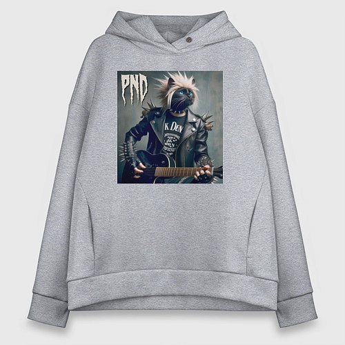 Женское худи оверсайз Cool cat - punks not dead / Меланж – фото 1