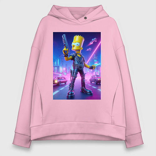 Женское худи оверсайз Cyber Bart - neon glow ai art / Светло-розовый – фото 1