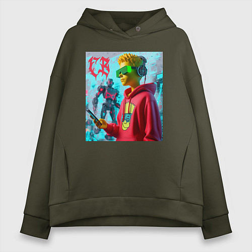 Женское худи оверсайз Bart Simpson - cyberpunk ai art / Хаки – фото 1