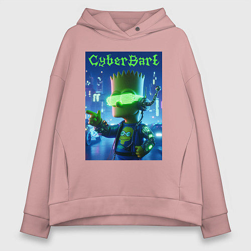 Женское худи оверсайз Cyber Bart - neon glow ai art / Пыльно-розовый – фото 1