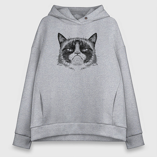 Женское худи оверсайз Grumpy cat мем / Меланж – фото 1