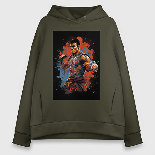 Женское худи оверсайз Тайский боец / Хаки – фото 1