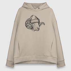 Толстовка оверсайз женская Новогодний барашек, цвет: миндальный