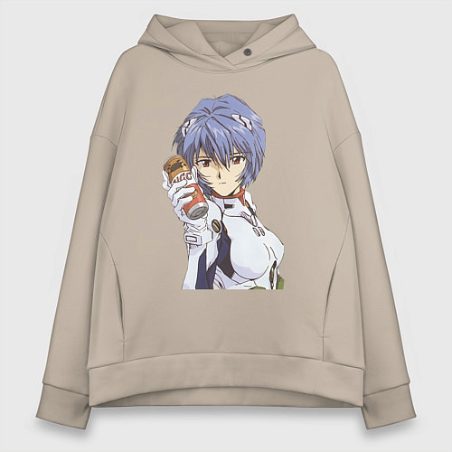Женское худи оверсайз Евангелион Рей Аянами и банка / Миндальный – фото 1