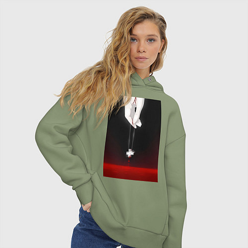 Женское худи оверсайз Евангелион талисман Рей / Авокадо – фото 3