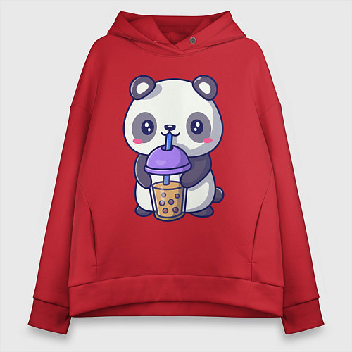 Женское худи оверсайз Panda drink / Красный – фото 1