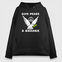 Толстовка оверсайз женская Дайте миру шанс, цвет: черный