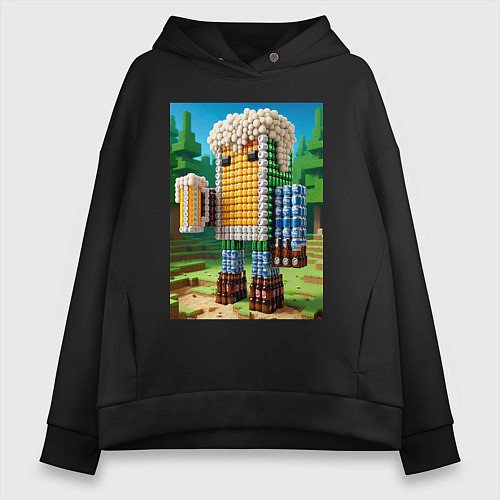 Женское худи оверсайз Beer dude - Minecraft ai art / Черный – фото 1