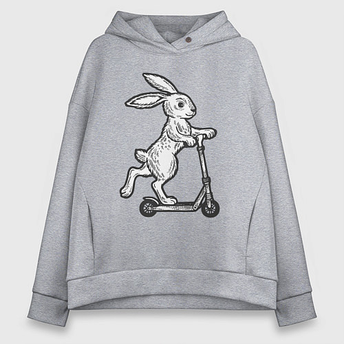 Женское худи оверсайз Зайчик с самокатом / Меланж – фото 1