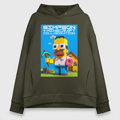 Женское худи оверсайз Homer Simpson and Minecraft - collaboration ai art / Хаки – фото 1