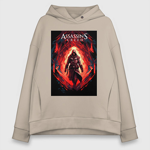 Женское худи оверсайз Assassins creed свозь пламя / Миндальный – фото 1