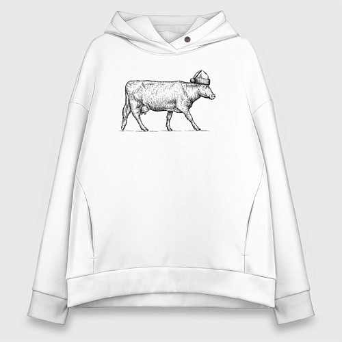 Женское худи оверсайз Корова новогодняя / Белый – фото 1