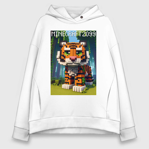 Женское худи оверсайз Funny tiger cub - Minecraft / Белый – фото 1