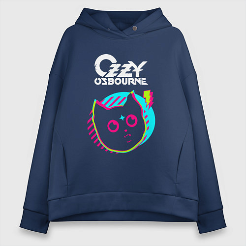 Женское худи оверсайз Ozzy Osbourne rock star cat / Тёмно-синий – фото 1