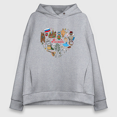 Женское худи оверсайз Россия турист / Меланж – фото 1