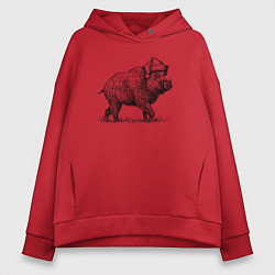 Толстовка оверсайз женская Новогодний кабан, цвет: красный