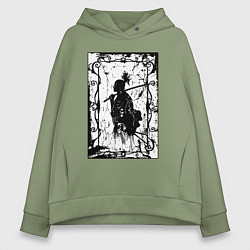 Толстовка оверсайз женская Воин с катаной, цвет: авокадо