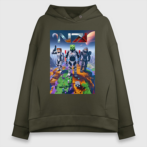 Женское худи оверсайз Mass effect and Minecraft - ai art collaboration / Хаки – фото 1