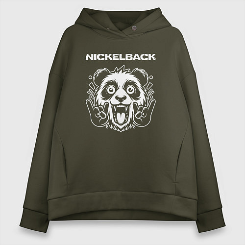 Женское худи оверсайз Nickelback rock panda / Хаки – фото 1