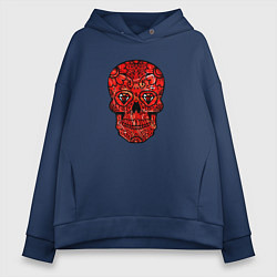 Толстовка оверсайз женская Red decorative skull, цвет: тёмно-синий