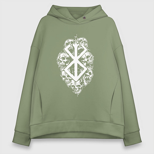 Женское худи оверсайз Клеймо жертвы с черепами - Берсерк / Авокадо – фото 1