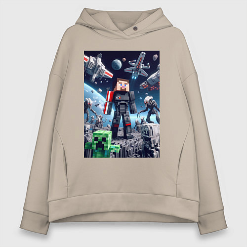 Женское худи оверсайз Minecraft and Mass effect - collaboration ai art / Миндальный – фото 1