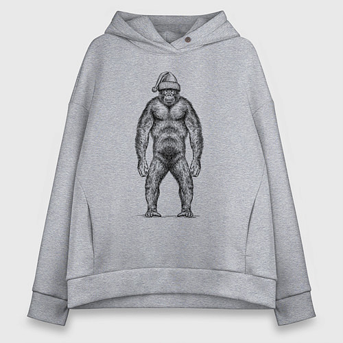 Женское худи оверсайз Обезьяна новогодняя стоит / Меланж – фото 1