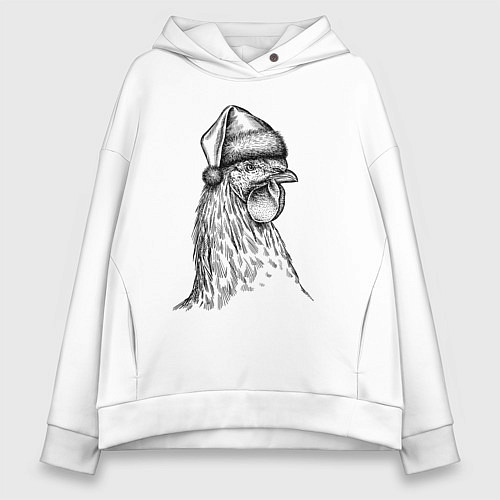 Женское худи оверсайз Новогодний петушок / Белый – фото 1