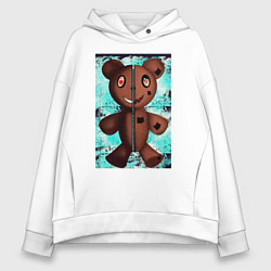 Толстовка оверсайз женская Криповый медведь, цвет: белый